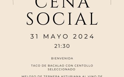 Cena Social: viernes, 31 de mayo